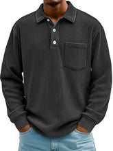 Men's Corduroy Striped Long Sleeve Polo Shirt
