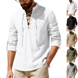 Men's Casual Long Sleeve Linen Henley Shirt