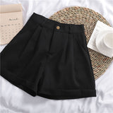 Women’s Solid Color Wide-Leg Roll-Up Casual Shorts