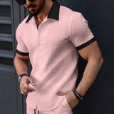 Men's Jacquard Color lock Short Sleeve Casual Shirt