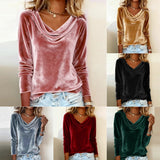 Women’s Elegant Velvet Long Sleeve Blouse Loose Solid Color Top