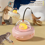 Smart Electric UFO Cat Teaser Toy with Bell & Replaceable Feather