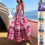 Women’s Printed Sleeveless Spaghetti Waist Dress Large Hem Fashion