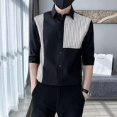Men's Slim Fit Patchwork Striped Casual Shirt