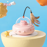 Smart Electric UFO Cat Teaser Toy with Bell & Replaceable Feather