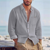 Men’s Linen Loose Fit Solid Color Lapel Shirt