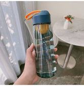 Portable Sports Water Bottle with Filter, Fall-Proof Strap & Measurement Scale