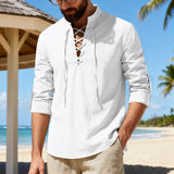 Men's Casual Long Sleeve Linen Henley Shirt