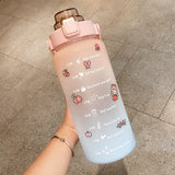 2000ml Cute Water Bottle with Straw & Stickers – Portable Scale Bottle