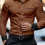 Men's Casual Solid Color Pocket Long Sleeve Shirt
