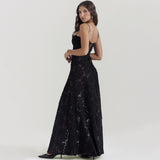 Women’s Elegant Summer Lace Suspender Strapless Long Evening Dress