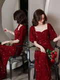 Women’s Red Fishtail Bridal Dress Elegant Toast Style