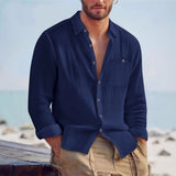 Men’s Linen Loose Fit Solid Color Lapel Shirt