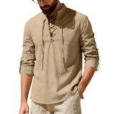 Men's Casual Long Sleeve Linen Henley Shirt