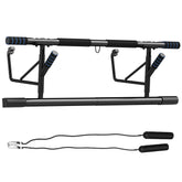 SPORTNOW No-Drill Pull-Up Bar & Push-Up Stand with Resistance Bands – Padded Handles, Blue