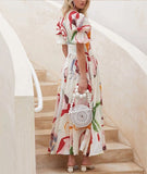 Women’s Summer V Neck Button Front Printed Short Sleeve Dress