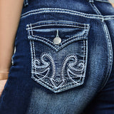 Women’s High Elastic Embroidered Flared Jeans
