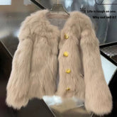 Women’s Autumn Winter Short Faux Fox Fur Coat High-End Outerwear
