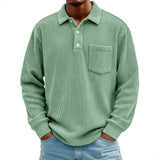 Men's Corduroy Striped Long Sleeve Polo Shirt