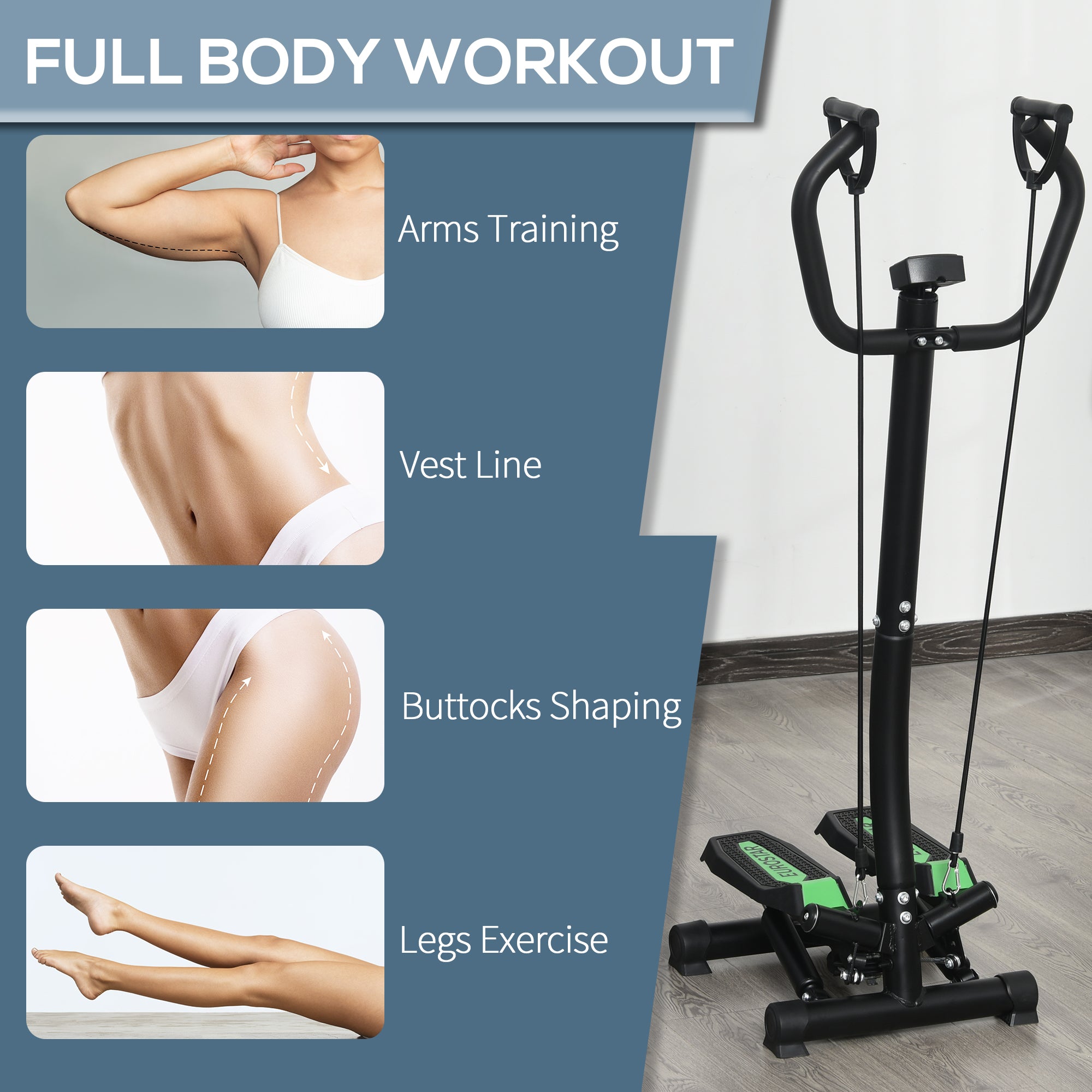 Twister Stepper with Resistance Bands, LCD Display & Handlebar – Home & Office Workout Machine