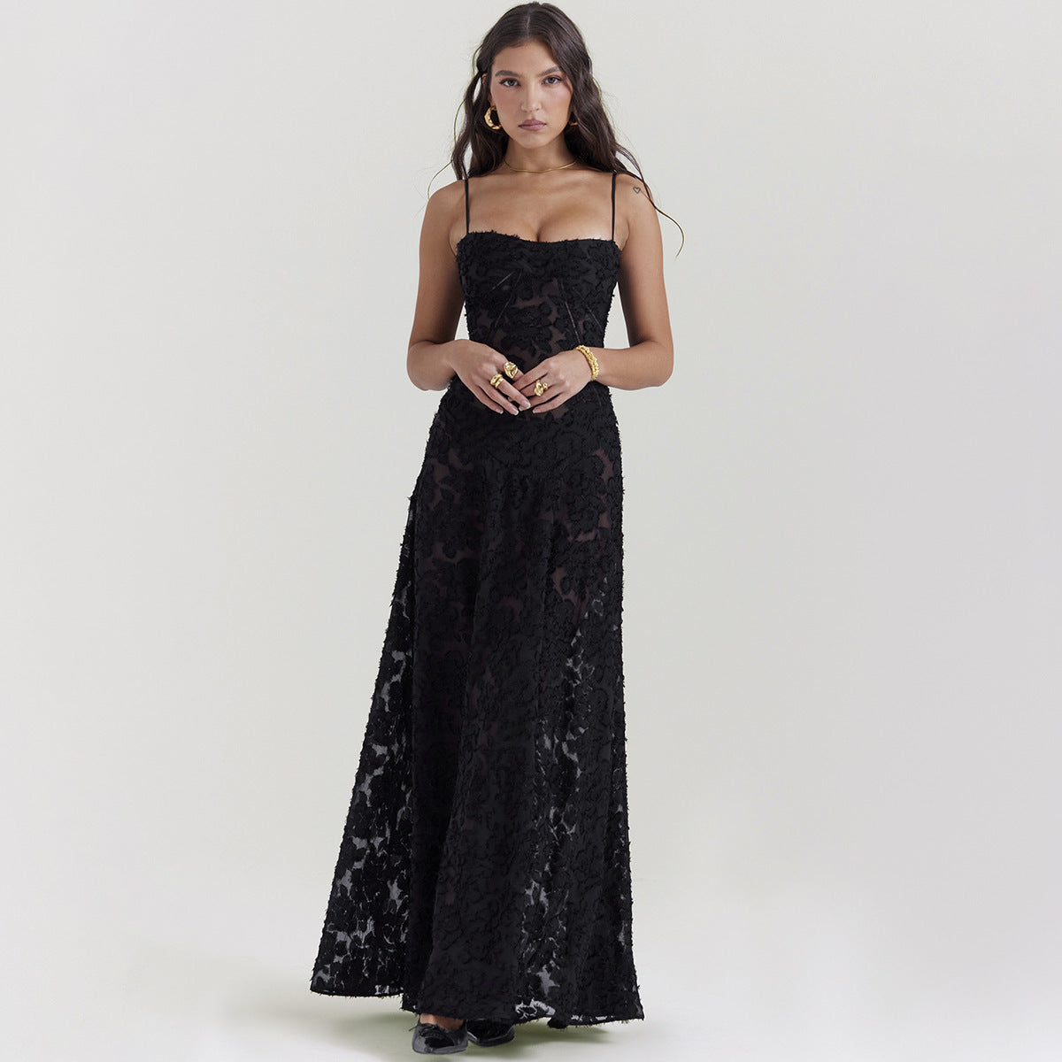 Women’s Elegant Summer Lace Suspender Strapless Long Evening Dress