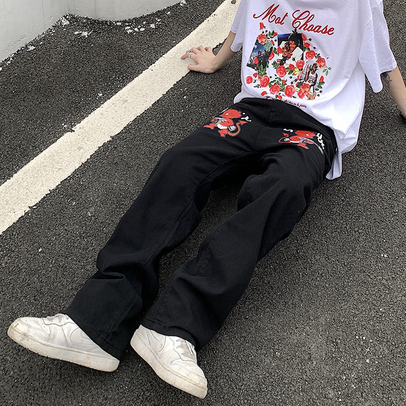 Men's Casual Print Loose Jeans