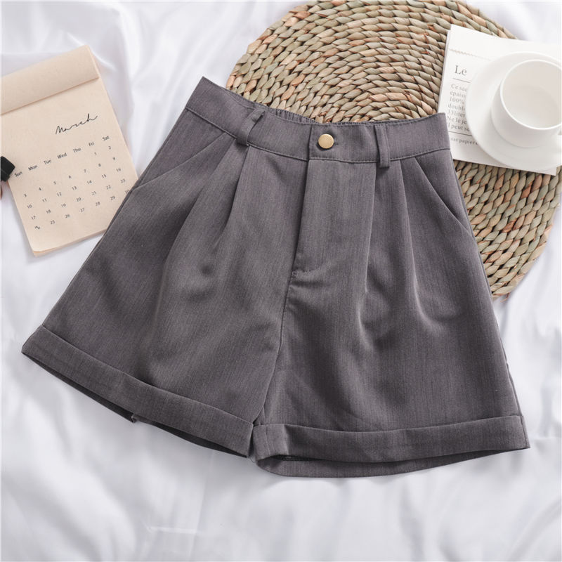 Women’s Solid Color Wide-Leg Roll-Up Casual Shorts