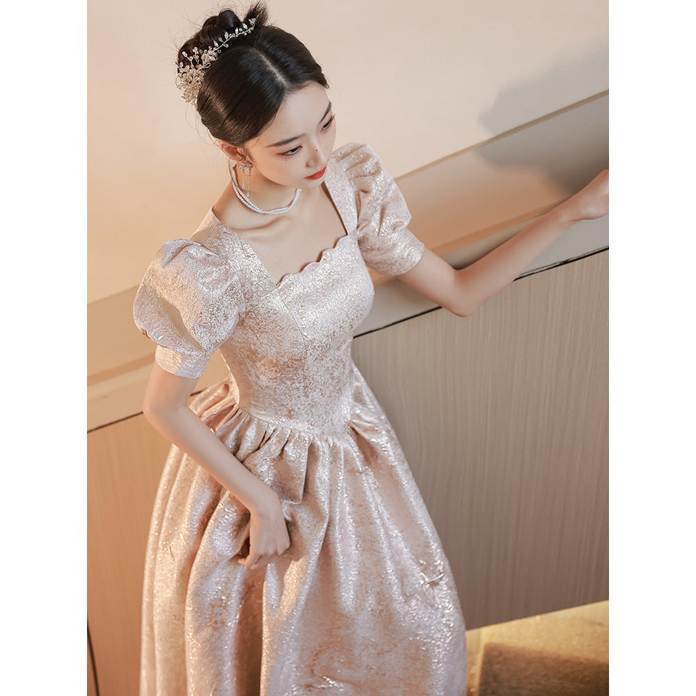 Women’s Champagne Evening Dress Elegant Formal Gown