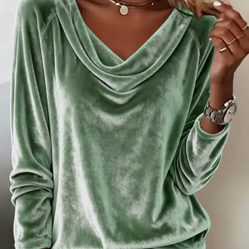 Women’s Elegant Velvet Long Sleeve Blouse Loose Solid Color Top