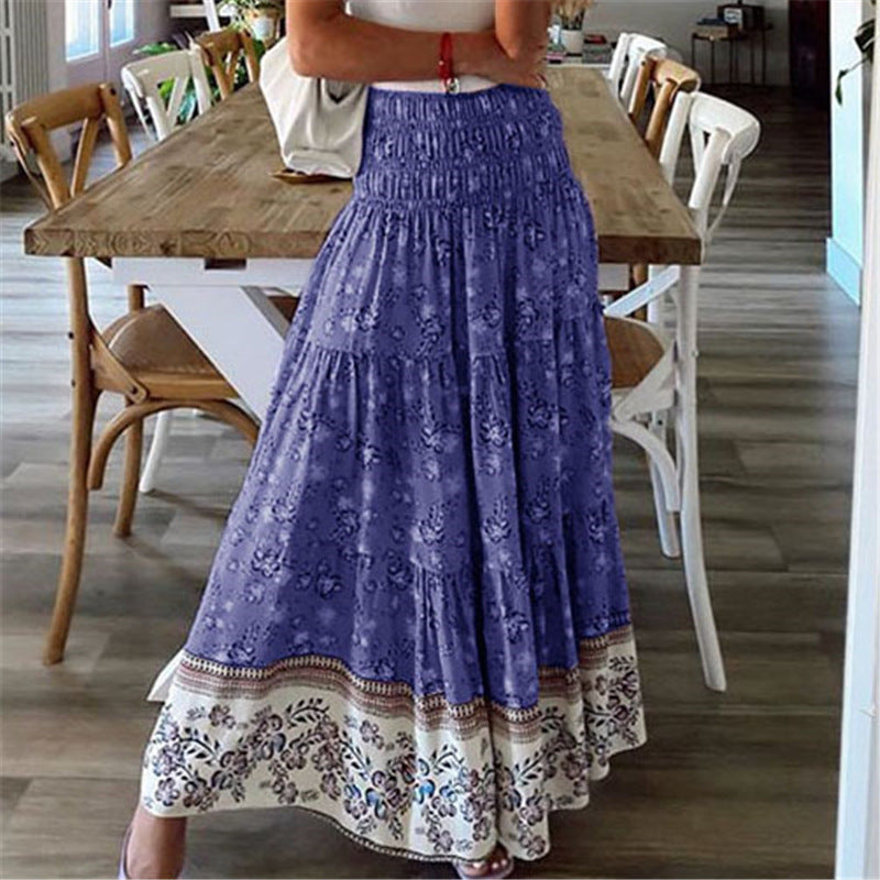 Women’s High Waist Printed Casual Long Skirt