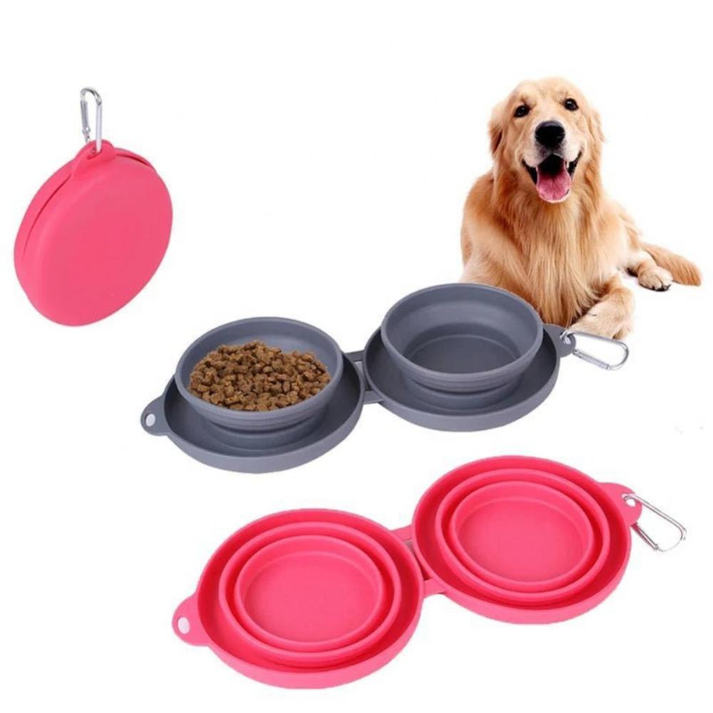 Foldable Rubber Double Pet Bowl for Dogs & Cats