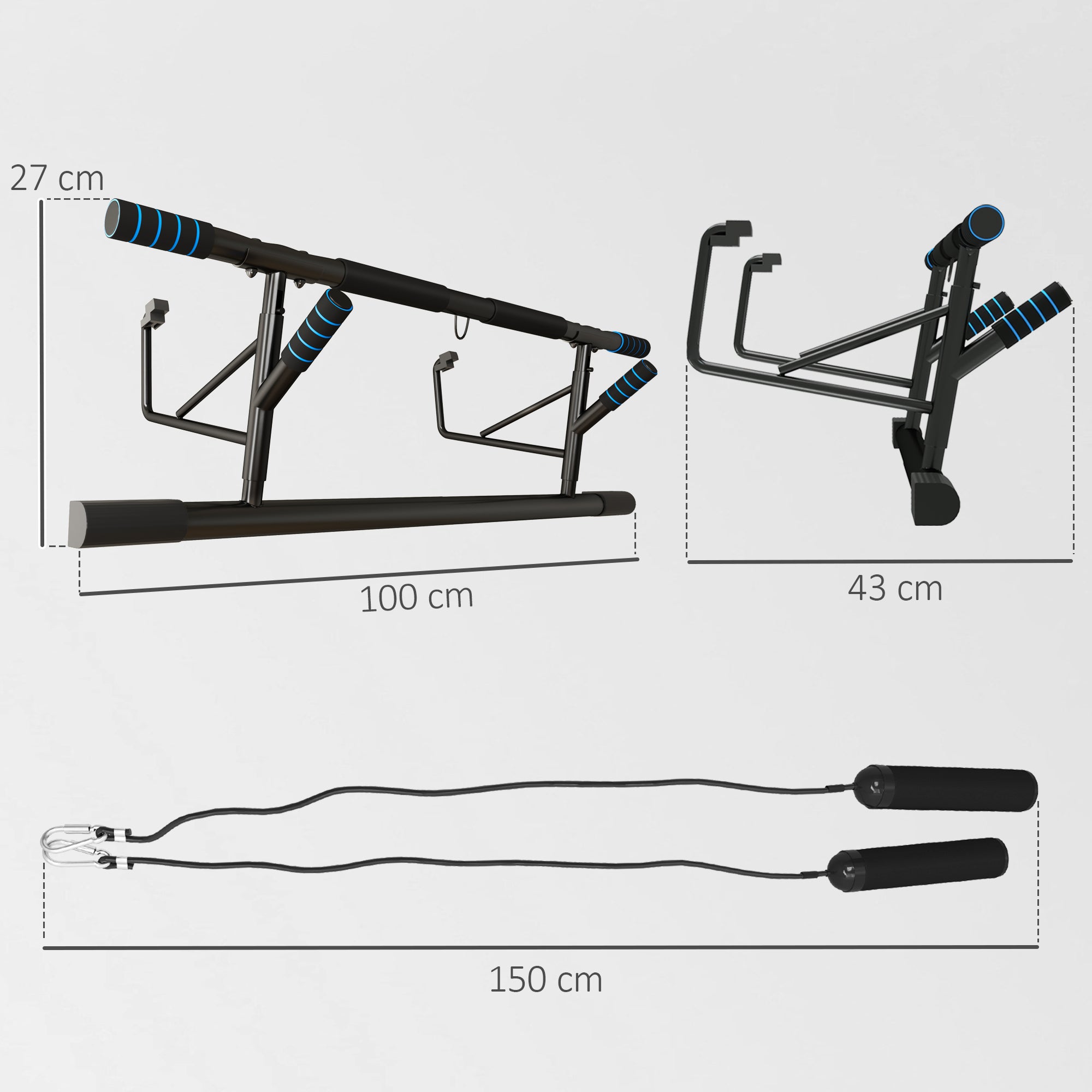 SPORTNOW No-Drill Pull-Up Bar & Push-Up Stand with Resistance Bands – Padded Handles, Blue