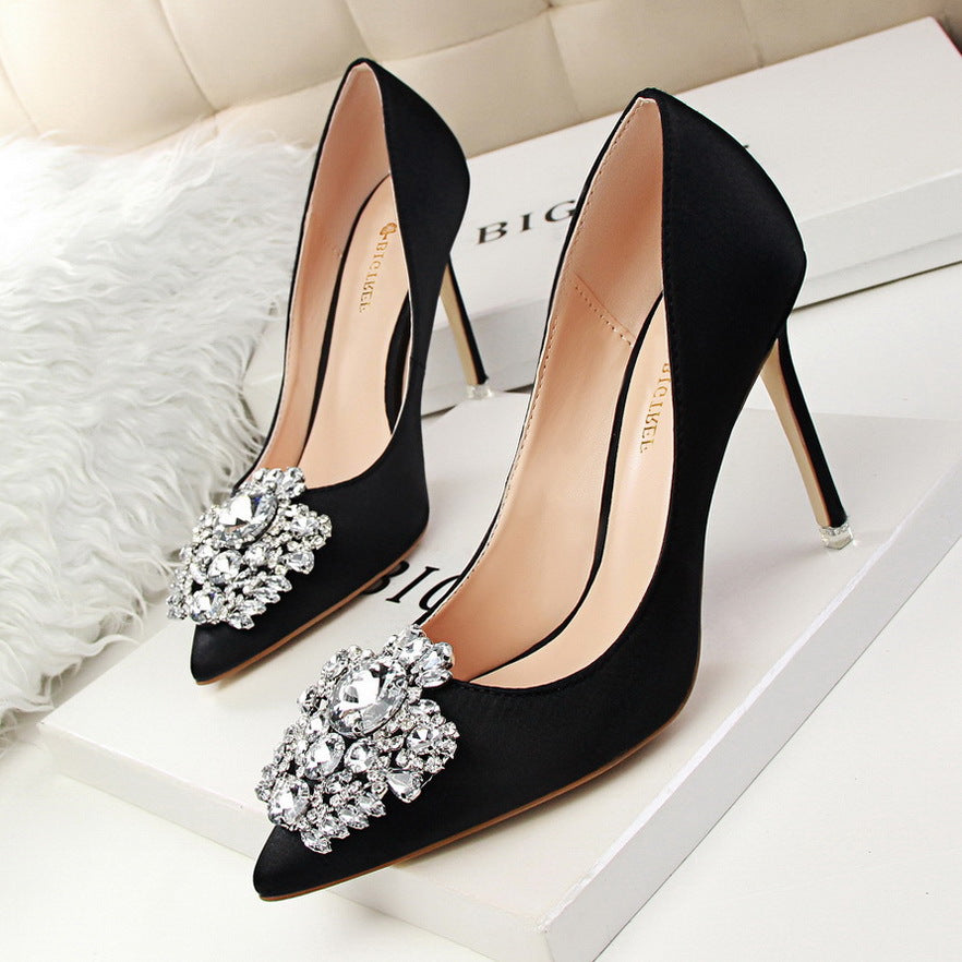 Women’s Black Leather Pointed Toe Stiletto Heels