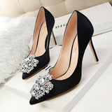 Women’s Black Leather Pointed Toe Stiletto Heels