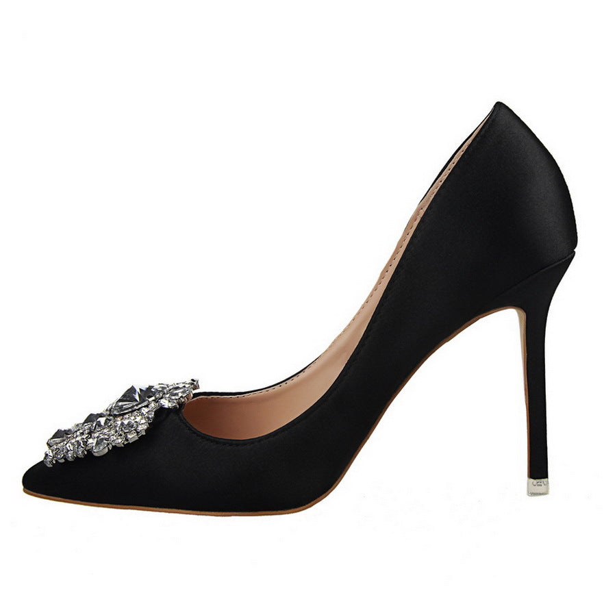 Women’s Black Leather Pointed Toe Stiletto Heels