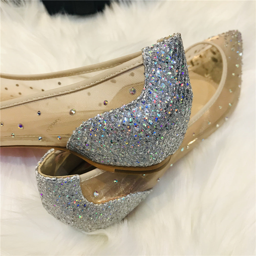 Women’s Mesh Rhinestone Pointed Toe High Heels