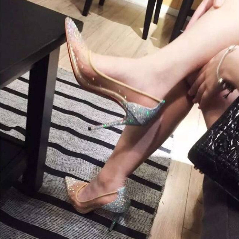 Women’s Mesh Rhinestone Pointed Toe High Heels