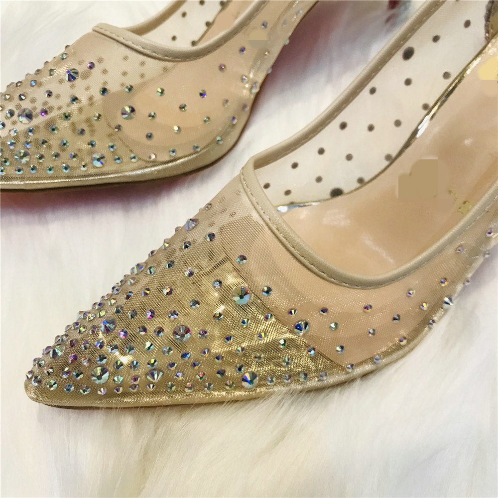 Women’s Mesh Rhinestone Pointed Toe High Heels