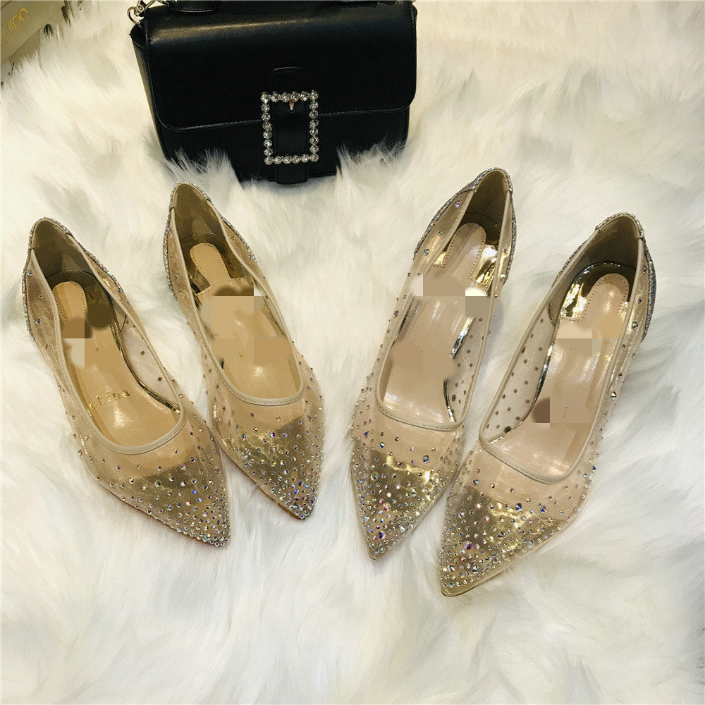 Women’s Mesh Rhinestone Pointed Toe High Heels