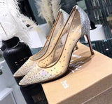 Women’s Mesh Rhinestone Pointed Toe High Heels