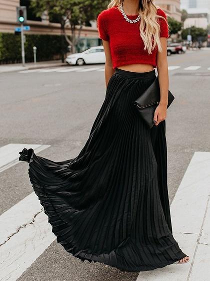 Women’s High Waist Casual Long Skirt