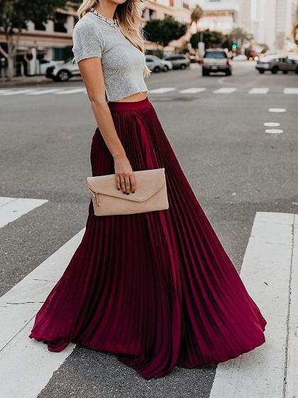 Women’s High Waist Casual Long Skirt