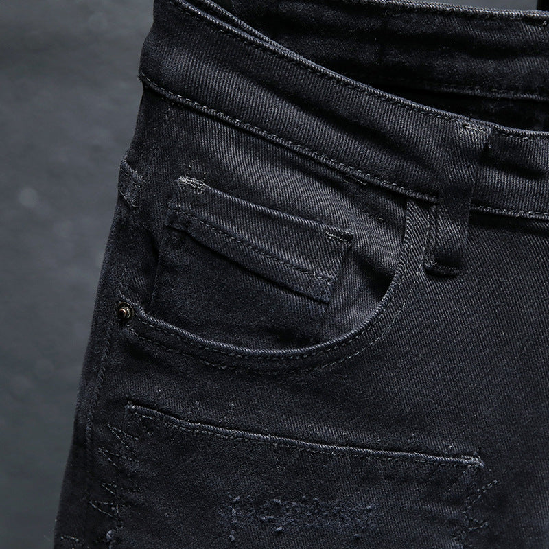 Men's Black Ripped Stretch Jeans