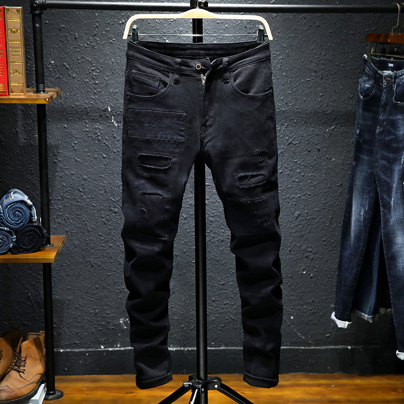 Men's Black Ripped Stretch Jeans