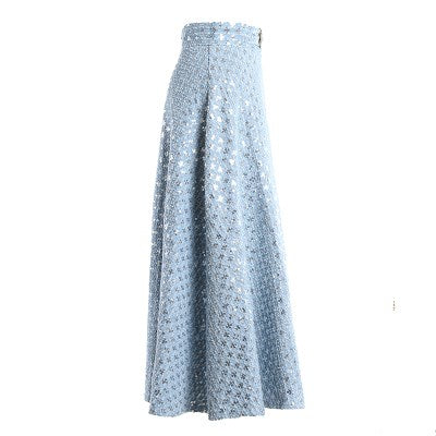 Women’s Mid-Length High Waist Embroidered Sequins Skirt