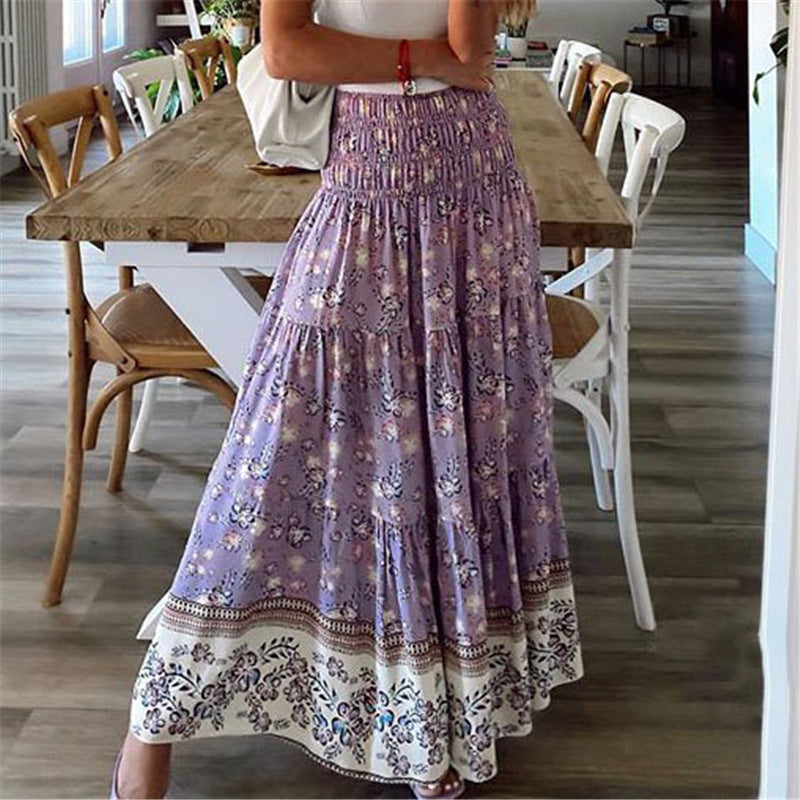 Women’s High Waist Printed Casual Long Skirt