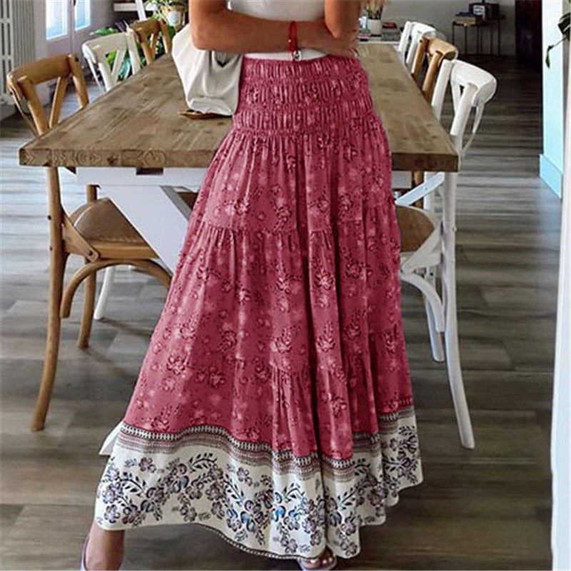 Women’s High Waist Printed Casual Long Skirt