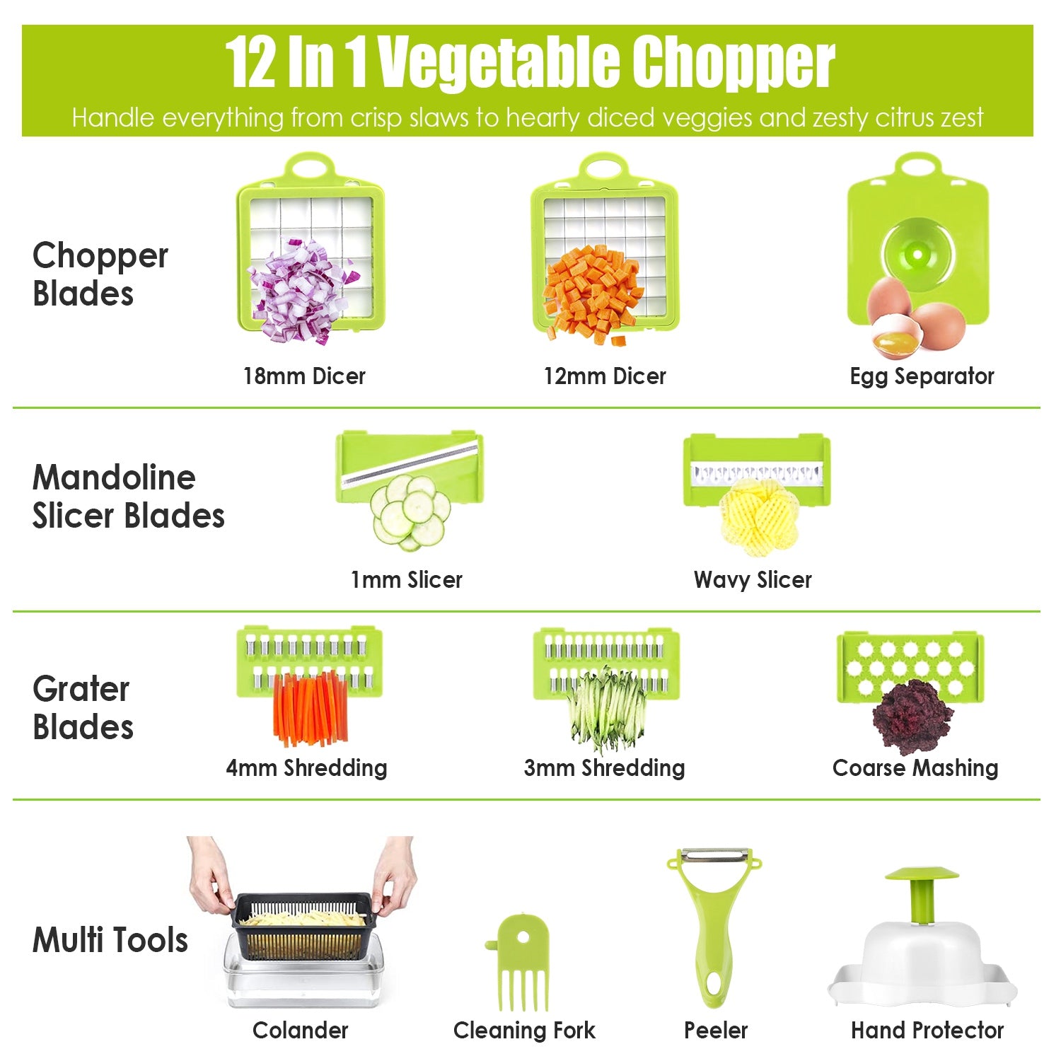 12-in-1 Vegetable Chopper & Food Slicer with Container