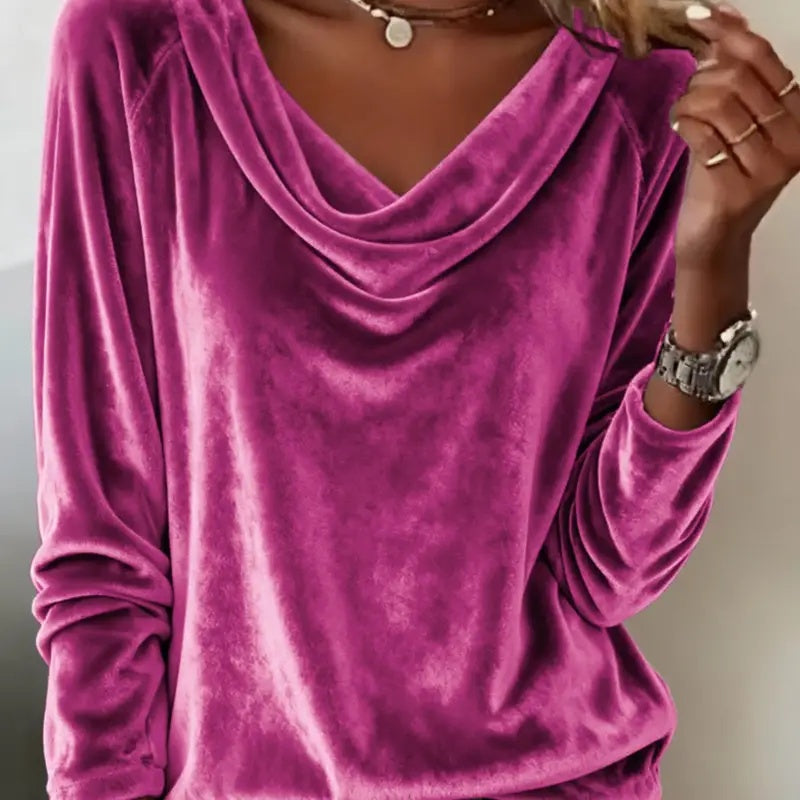 Women’s Elegant Velvet Long Sleeve Blouse Loose Solid Color Top