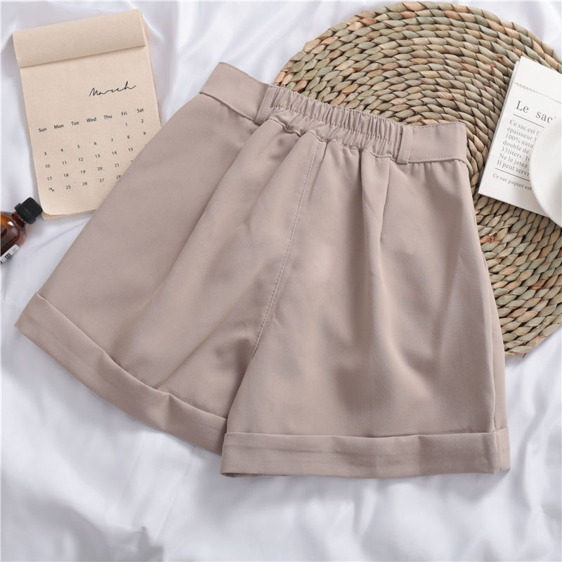 Women’s Solid Color Wide-Leg Roll-Up Casual Shorts